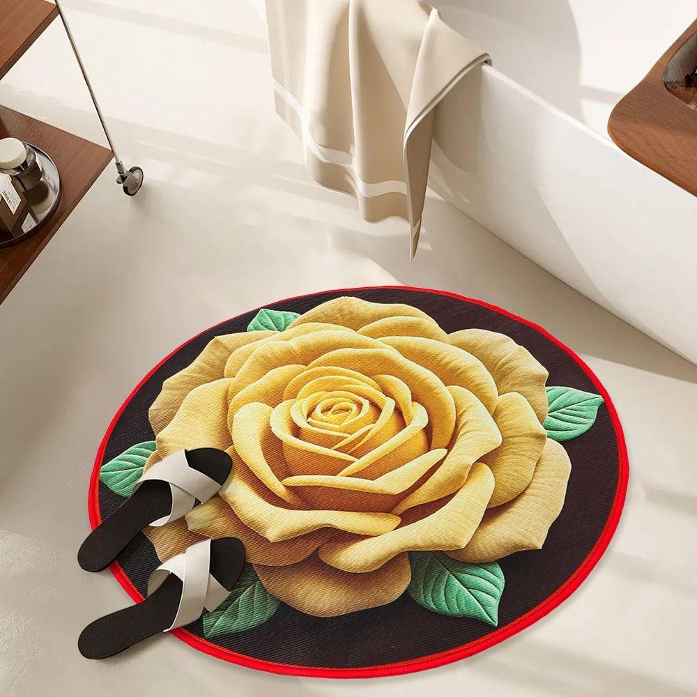 Quick Dry Rose Floor Mat Absorbent Bathroom Rug Creative Flower Carpet for Living Room Bedroom