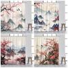 Ink Landscape Shower Curtain Abstract Mountain Water Red Floral Birds Chinese Style Bath Curtains Home Bathroom Decor with Hooks