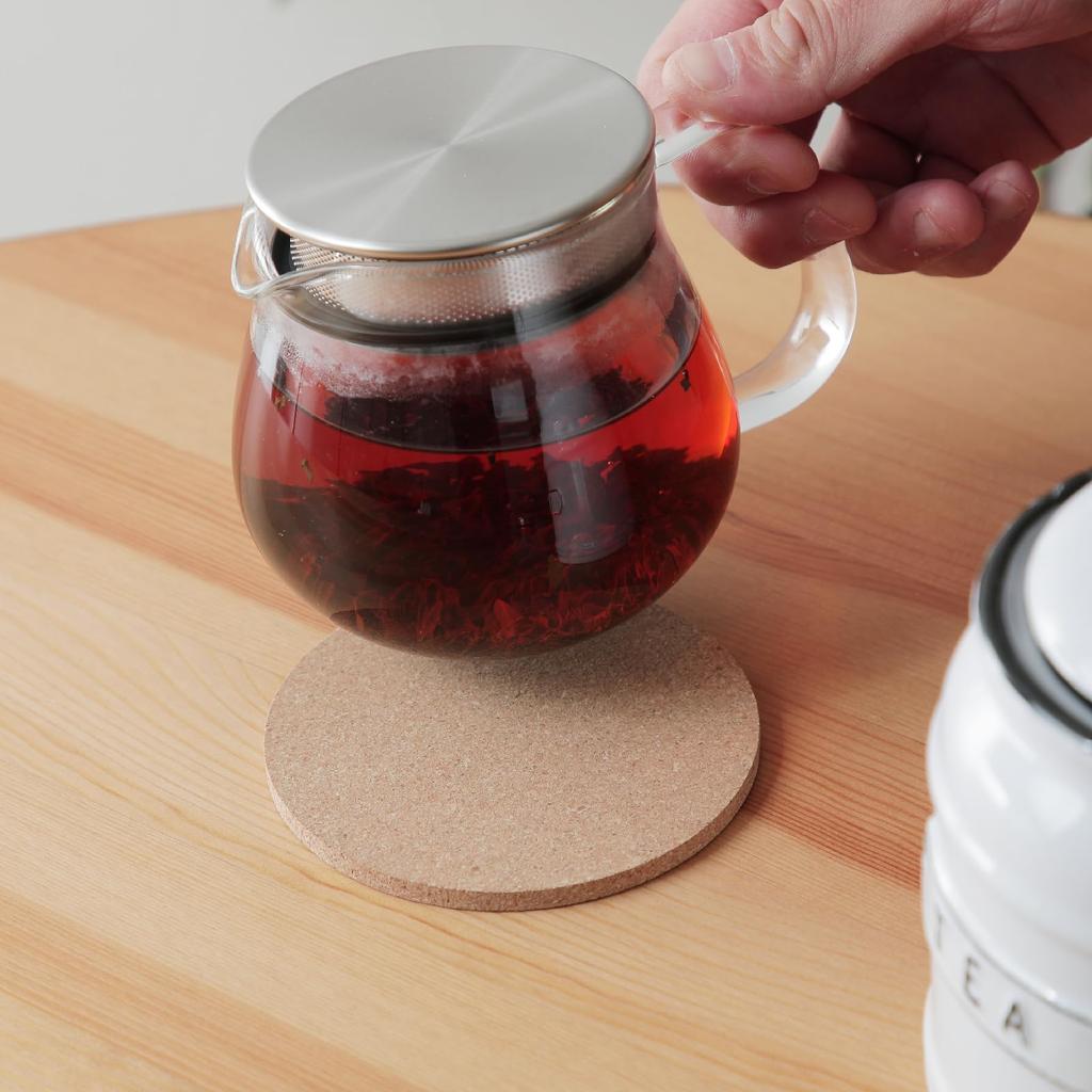 Чайник KINTO UNITEA One-Touch с пробковой подставкой (Бонус) - Термостойкое стекло, Можно мыть в посудомоечной машине, Чайник KINTO с ситечком, Пробковая подставка и Подставка (460ml)