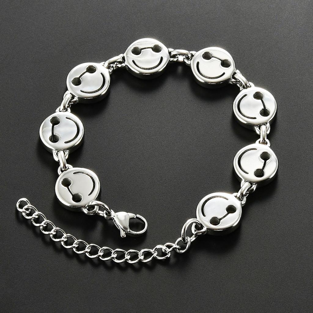 Cute Stainless Steel Funny Smile Face Bracelet Link Hand Chain for Women Men Emoji Charms Wrist Wristband Anklets Metal Jewelry