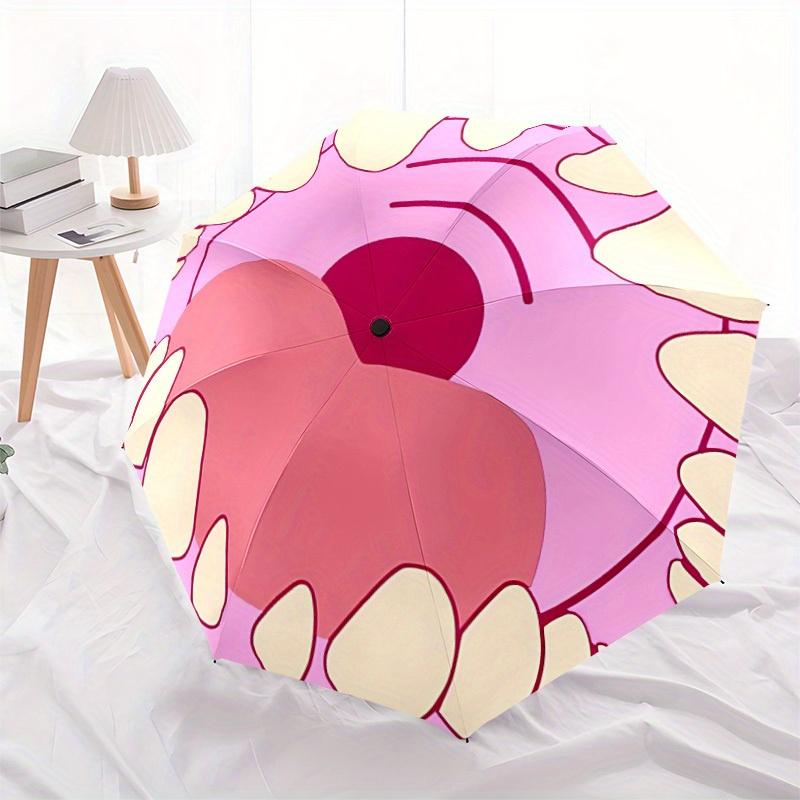 1pc Donut Teeth Automatic Open/close Folding Compact Umbrella, 8-Rib Sturdy Canopy, Lightweight Portable, Commuting Use, Gift, 131