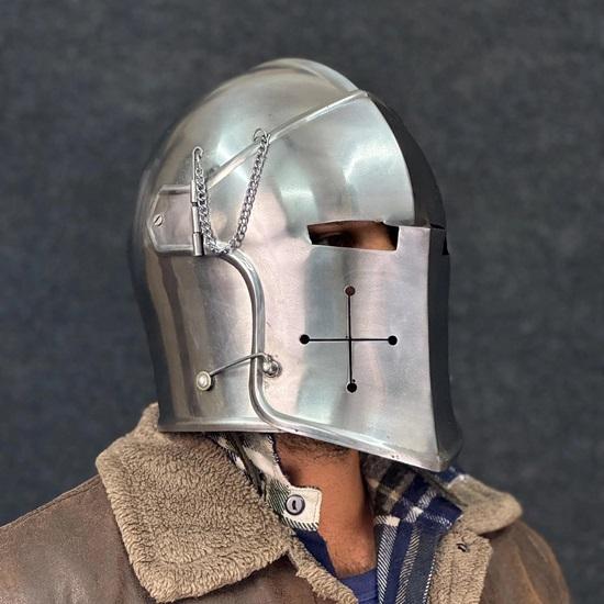 Knight Barbute Helmet 18g Soft Steel Medieval Warrior Armor LARP Cosplay Costume Warrior Helmet
