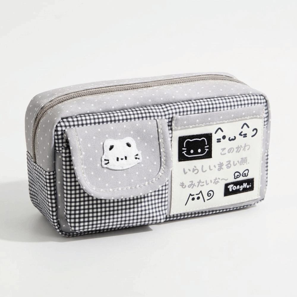 Multi Pocket Cat Pen Bag Durable Stationery Bag Cute Cartoon Pencil Case Student Storage