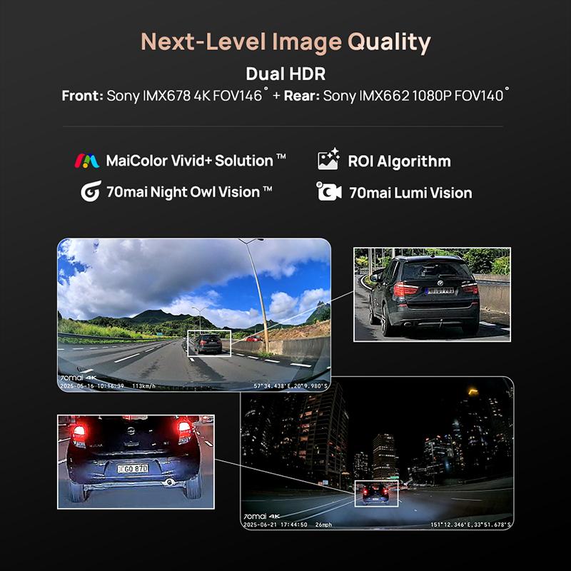 70mai A810S 4K Видеорегистратор IMX678 Двойной HDR Суперконденсатор 4G LTE Удаленное Управление Wi-Fi 6 5 ГГц Голосовое Управление GPS ADAS Автомобильная Камера