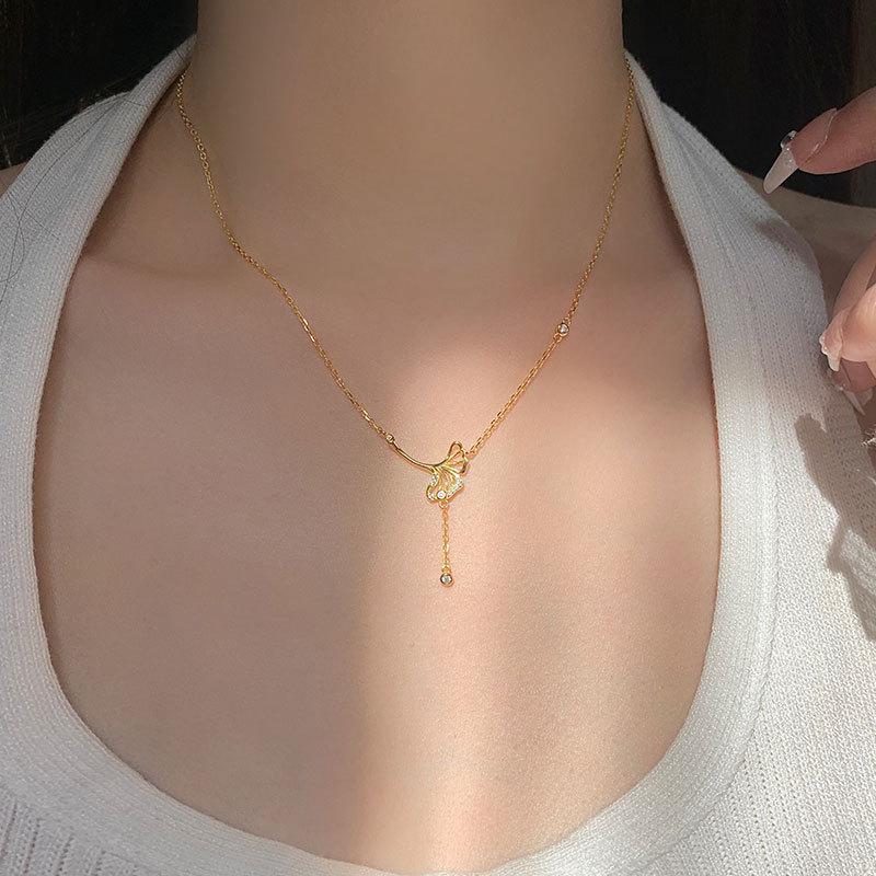 Ожерелье с кисточками в виде абрикосовых листьев для женщин, литературное ретро-китайское, полое, с бриллиантами, темперированная ключичная цепочка