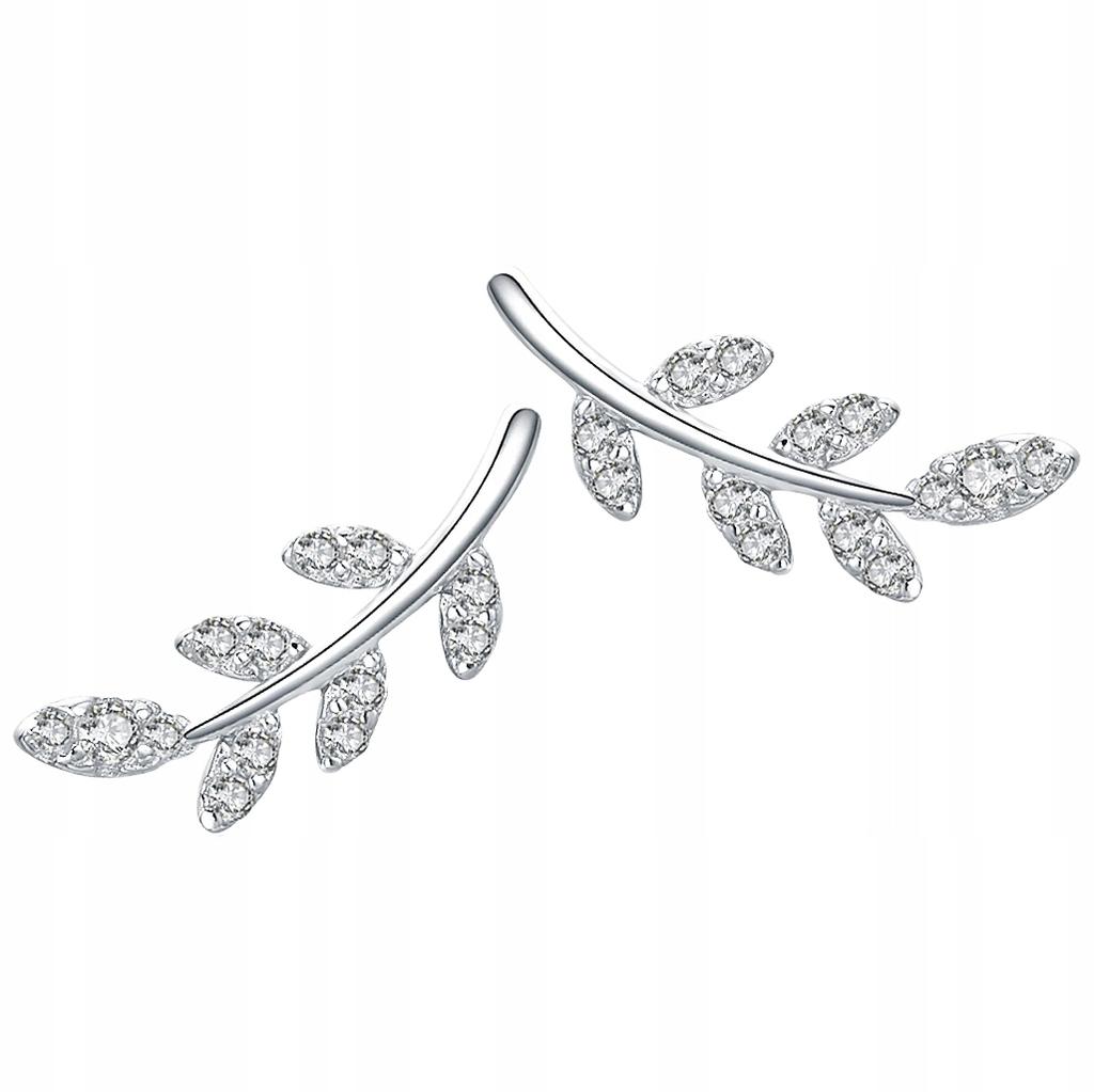 925 Twig Earrings With Cubic Zirconia, Leaves, Crystals