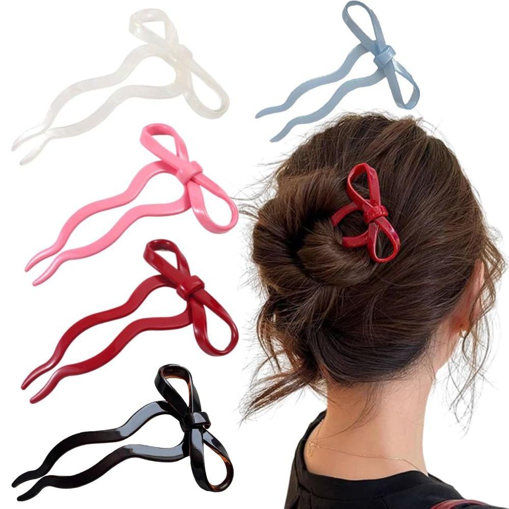 U-Shaped French Hair Pin Acrylic Acrylic Bow Hair Pins New Wavy Hairpins  Hairpin Accessories