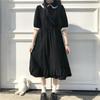 Летнее черное платье в стиле кавайной Лолиты Mori Girl Fairy Cute Lolita Платье Питера Пэна с воротником и пышными рукавами