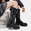 2024 Autumn But Knee-length Boots Female Belt Buckle Thick Bottom Biker Boots Tall Fashion Boots Shoes for Women Botines Mujer