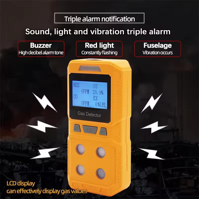 Handheld Portable High Precision 4-in-1 Gas Detector - Combustible & Toxic Hazardous Gas Meter O2 CO H2S Analyzer Rechargeable