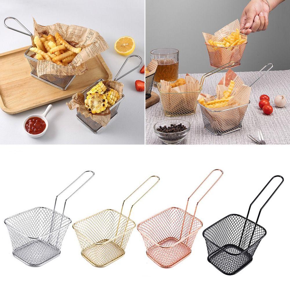 Stainless Steel Frying Basket Oil Separated French Fries Holder for Canteen Kitchen