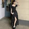French Square Collar Floral Dress Women's Summer 2024 New Waist Mid-length Slit A-line Long Dress