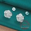 925 Silver Rose Flower Stud Earrings For Woman Girls Kids Fashion Wedding Engagement Part Jewelry Gift