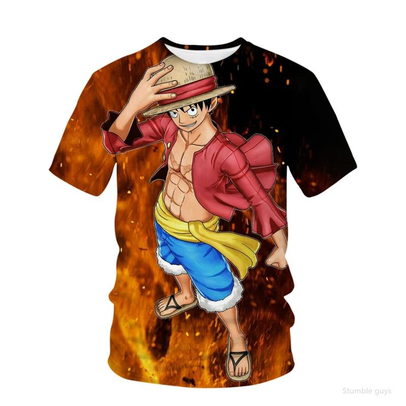 Летняя детская футболка слитная с принтом Luffy Повседневная одежда для мальчиков и девочек с коротким рукавом Мужская майка для улицы