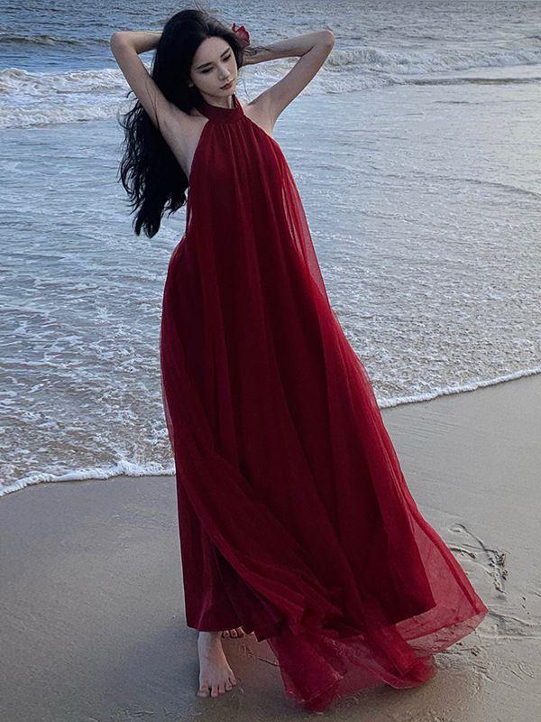 Фея Сетчатое Платье на Шею Платье с Открытой Спиной Платье для Свадебного Тоста Платье для Выхода Свадебная Сетка Утреннее Платье Женское Длинное Платье