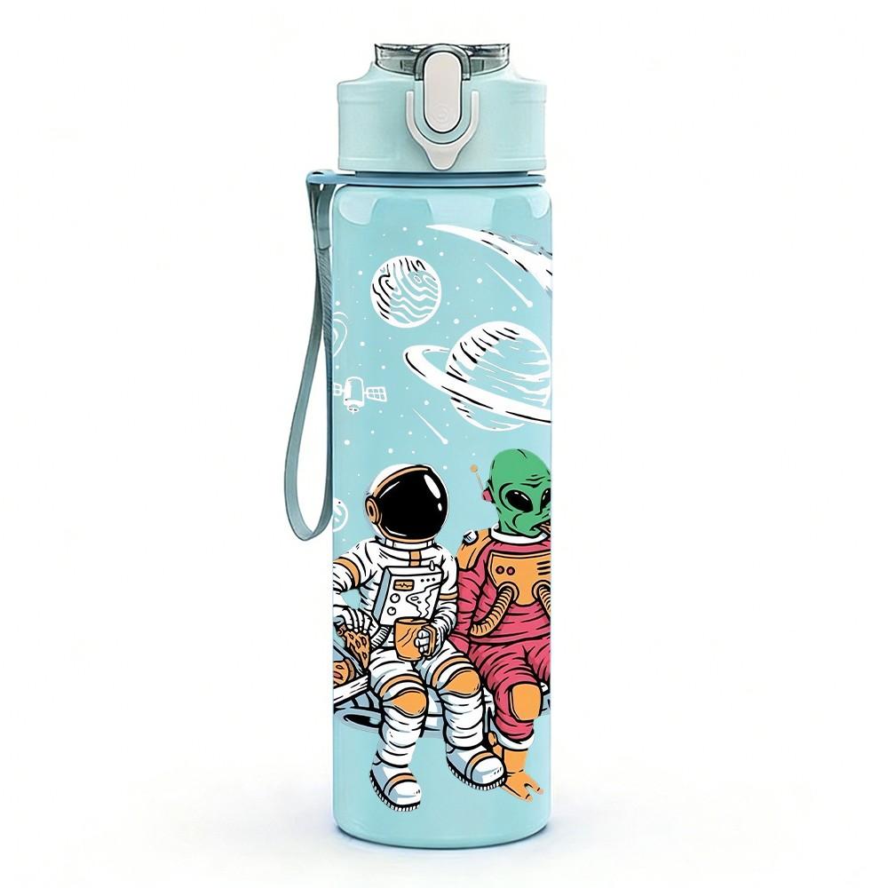 1PC Space Astronaut Planet Scene 750ml Color Plastic Sports Water Bottle Leakproof Flip Straw Lid Suitable for Sports Office Home Use