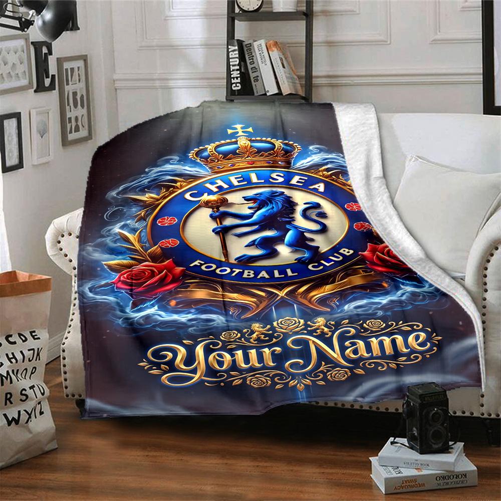 Chelsea Fc Football Player Personalized Text Blanket Gift Customizable Blanket Soft & Cozy Great for Home Decor Couch Bed Seaside