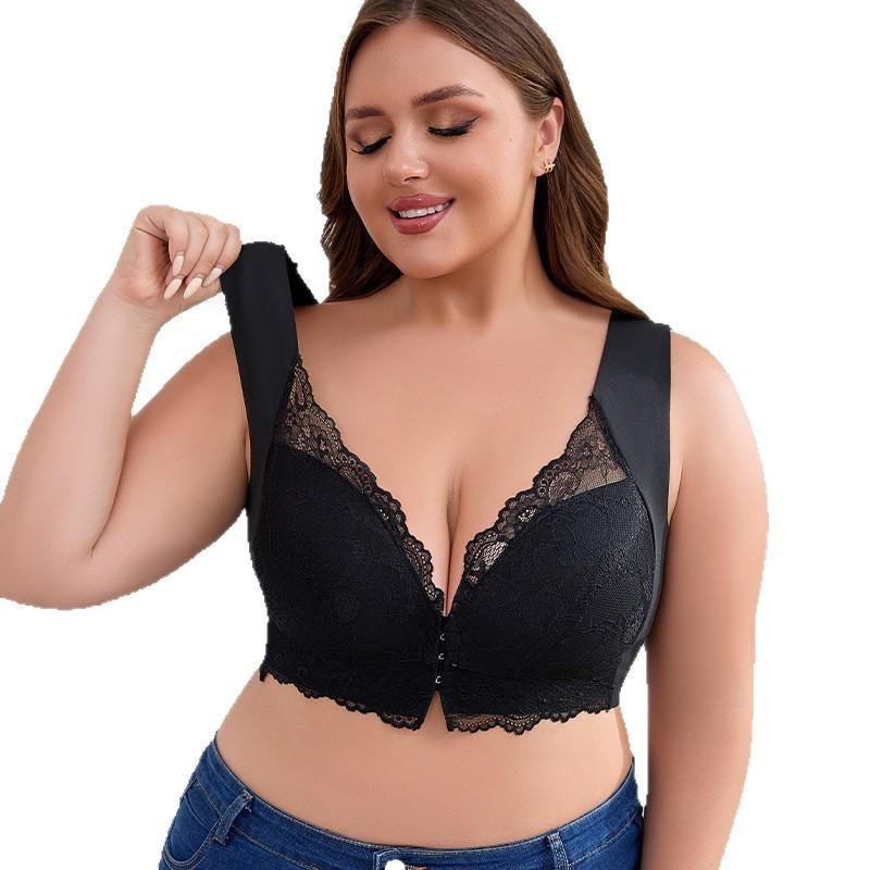 Plus Size Lace Back Front Clasp Push-up Tank Bra