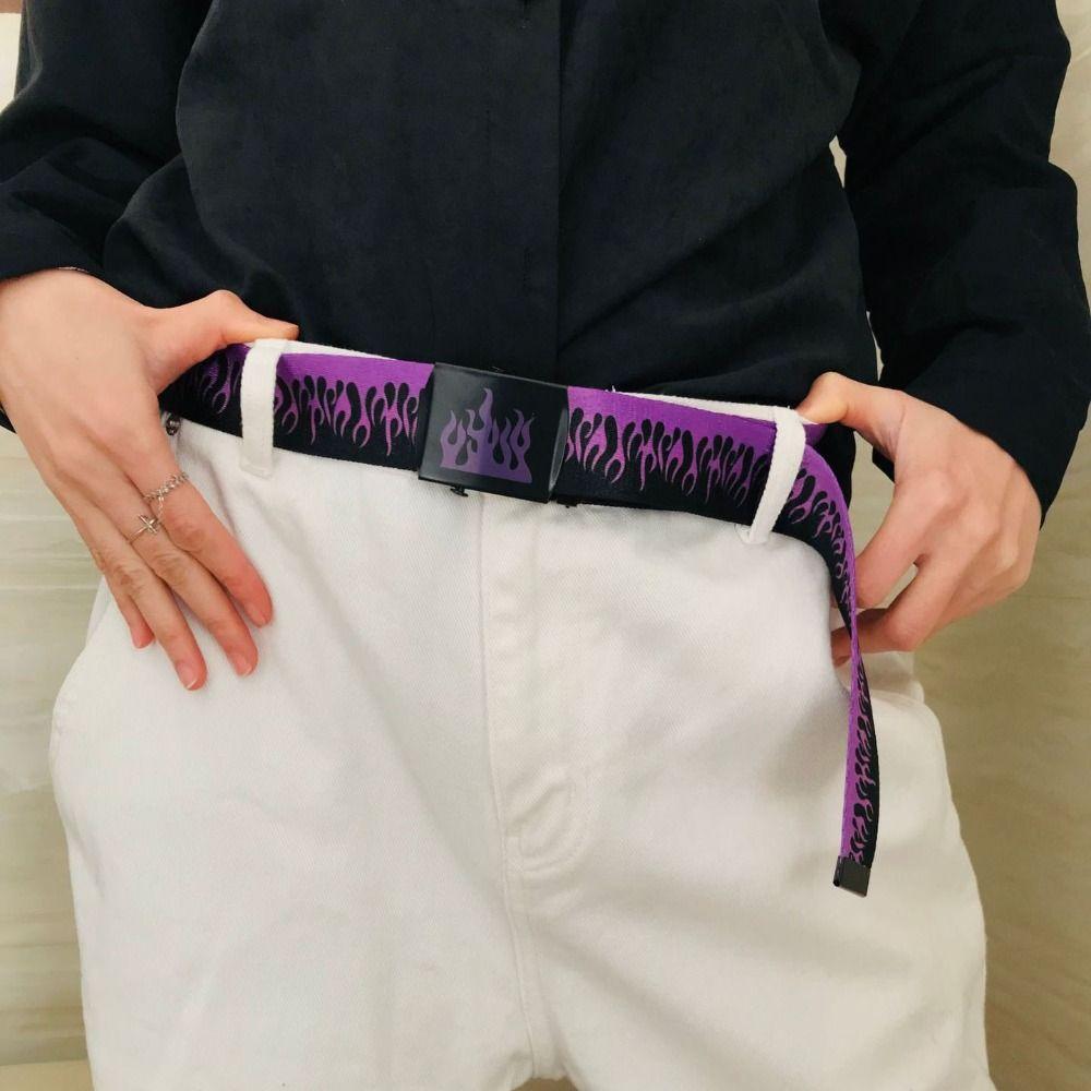 Canvas Flame Belt Wide Side Men Waist Belt Adjustable Canvas Belt Party