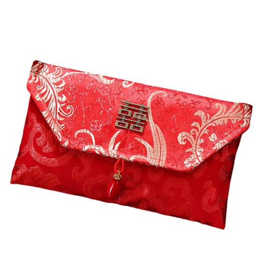 Chinese Red Envelope Embroidered Satin Cash Envelope Lucky Money Envelope Pocket for Wedding Spring Festival Banknotes Gift