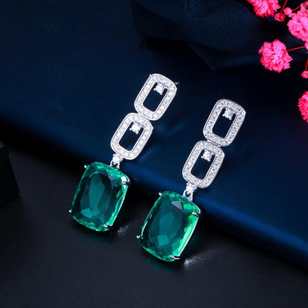CMM Noble Gold Color Jewelry Square Zirconia Drop Earrings