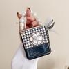 Chic And Elegant Houndstooth 3d Pearl Camellia Pu Leather Phone Case For Samsung Galaxy Z Flip 3 5g Cover With Portable Bracelet