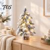 Indoor Small Decorative Pine Trees Mini Flocked Christmas Tree with LED Lights, Tabletop Nordic Holiday Party Home Office Decoration Wood Base, Rustic