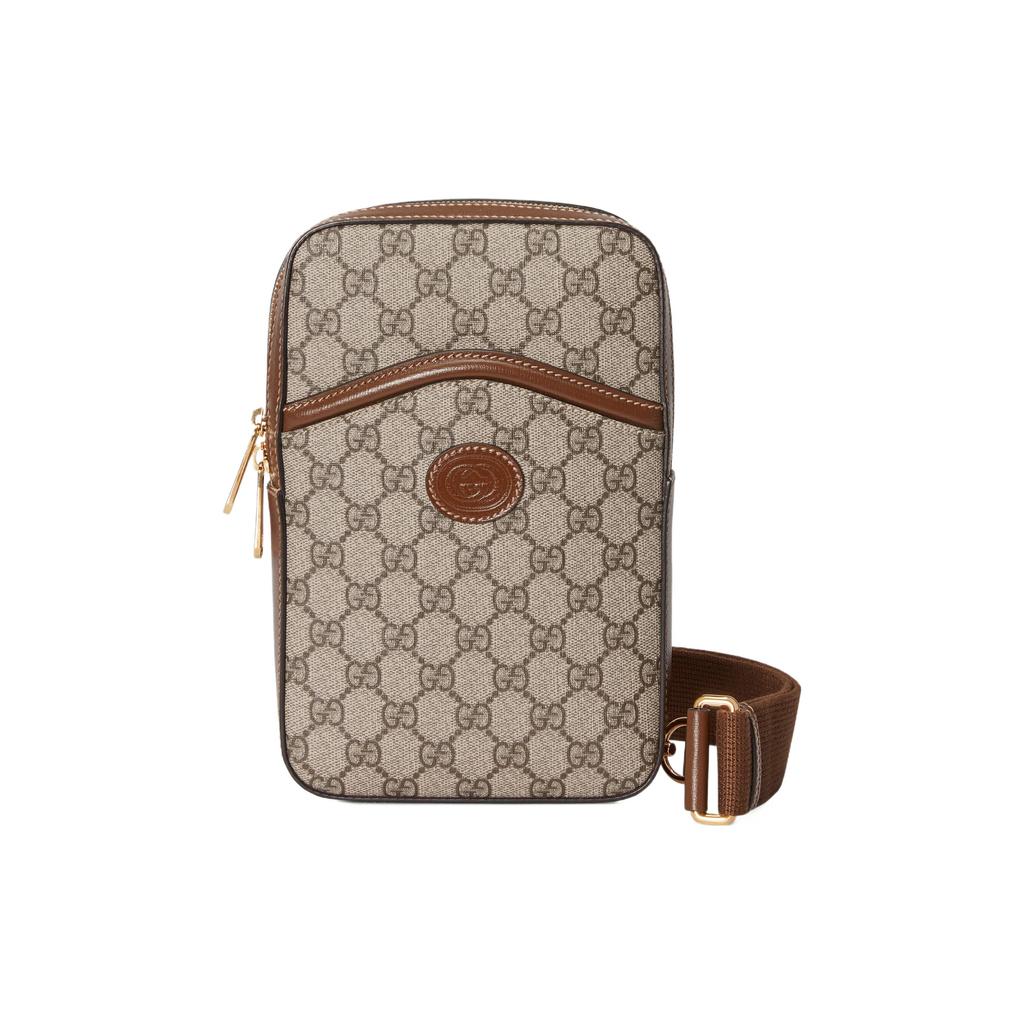 GUCCI Canvas With Leather Binding Messenger Bag, Shoulder Bag, Crossbody Bag Mens Beige/Ebony