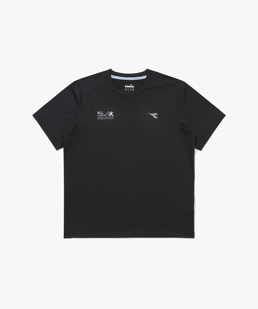 Diadora Функциональная черная футболка с коротким рукавом из полиэфирной сетки для бега