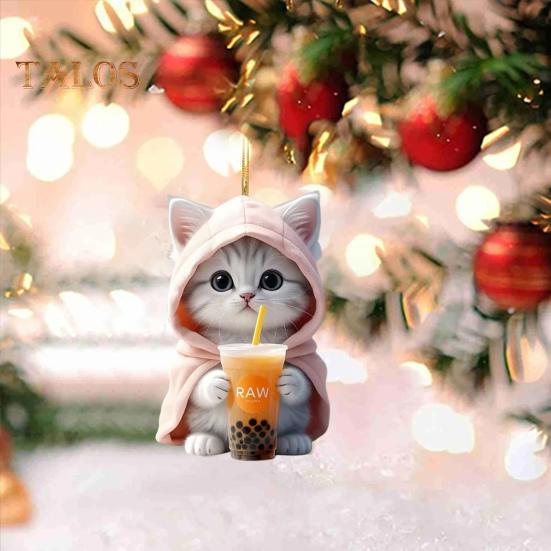 Подвеска для автомобиля 2D Котенок в толстовке с капюшоном, держащий молочный чай, легкая школьная сумка, сумка через плечо, подвеска с цепочкой из бисера, праздничный подарок