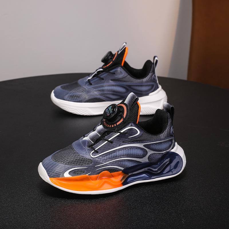 Boys Basketball Shoes Button New Children's Sports Shoes Summer and Autumn Middle and Older Children's Double Net Breathable Student Running Shoes