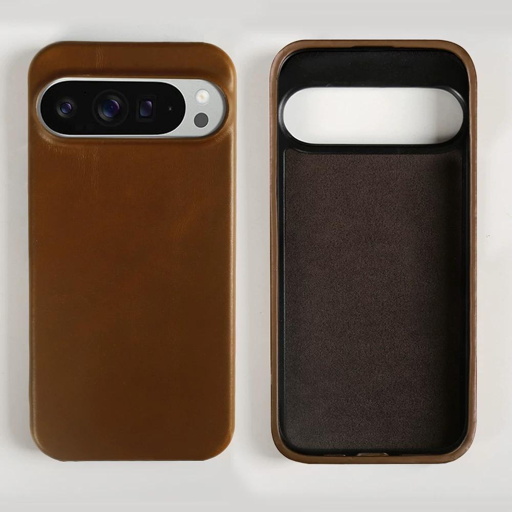 Waxed Grain Leather Case for Google Pixel 10 Pro Pixel 9 XL Pixel 8A 7 Premium Business Slim Soft Cowhide Full Body Shockproof Protective Cover