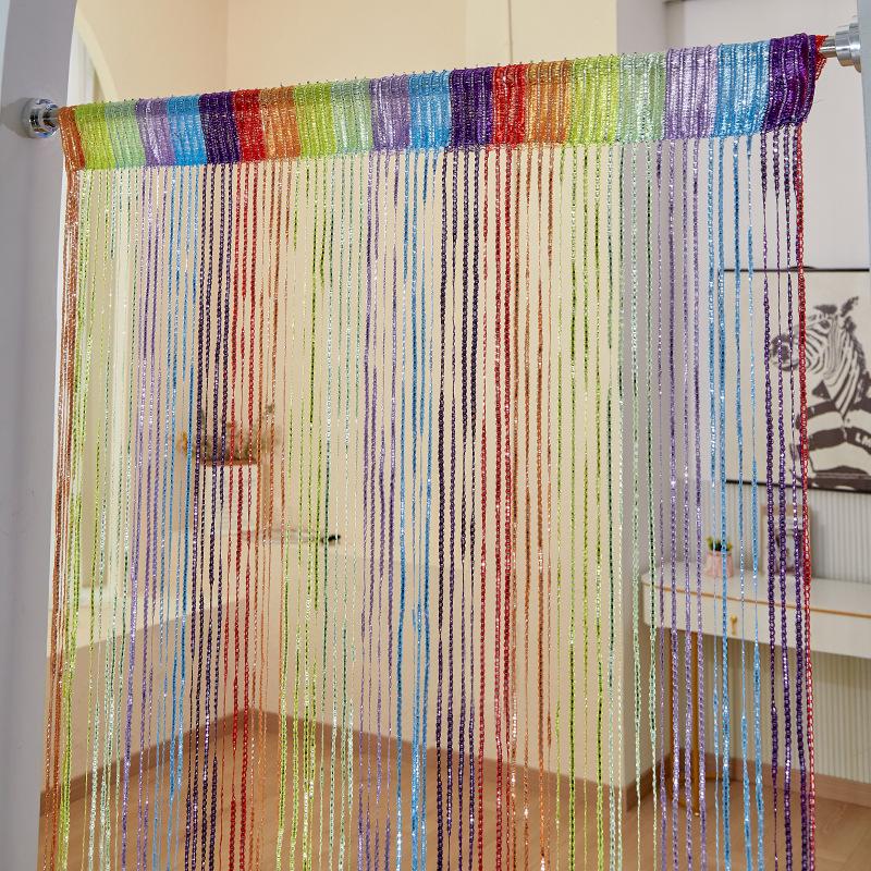 100*200cm String Sheer Curtains for Living Room Hanging Tassel Stripe Curtain Polyester Panel Room Divider Line Curtain