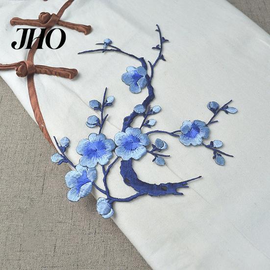 Cotton Fabric Iron On Patch Cherry Blossom Iron-On Plum Applique Embroidered Flower Vines Easy To Use Embroidery DIY Trim for Jeans Garment