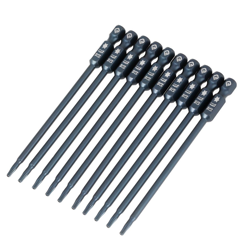 10 шт. 100 мм 1/4" Шестигранный хвостовик T9 Магнитные Биты-отвертки Torx Security (Звездочка) Комплект