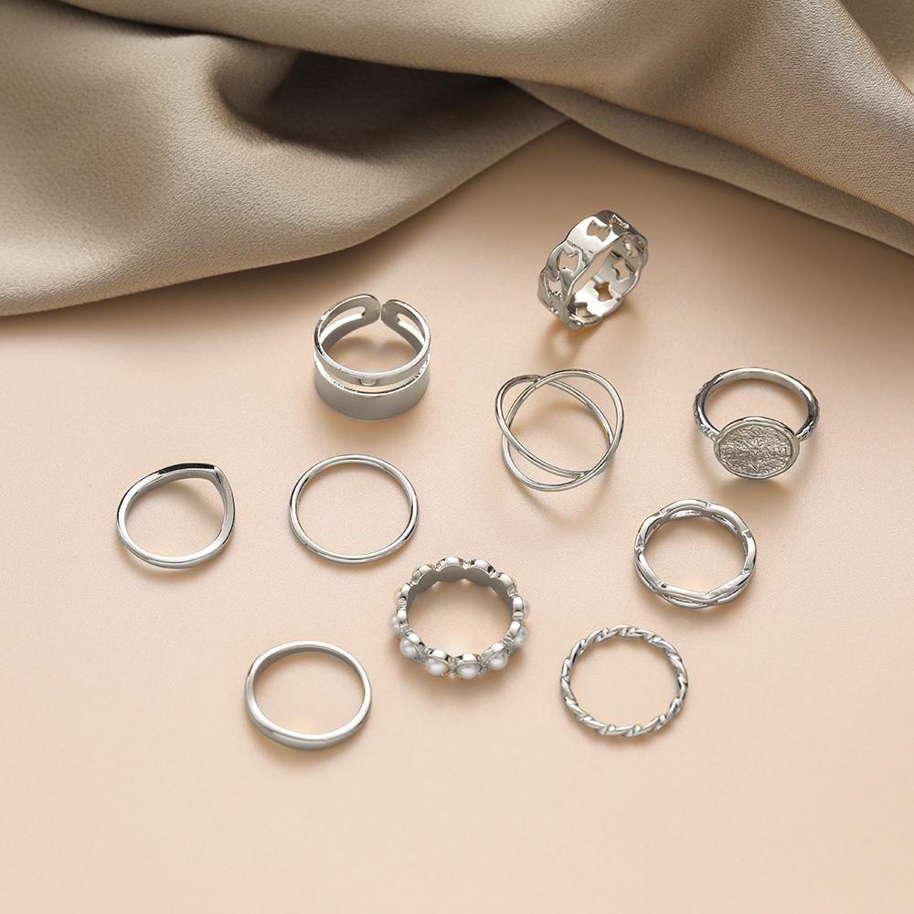 10 шт., резное женское элегантное кольцо с полым отверстием, универсальное, темпераментное, для костюма
