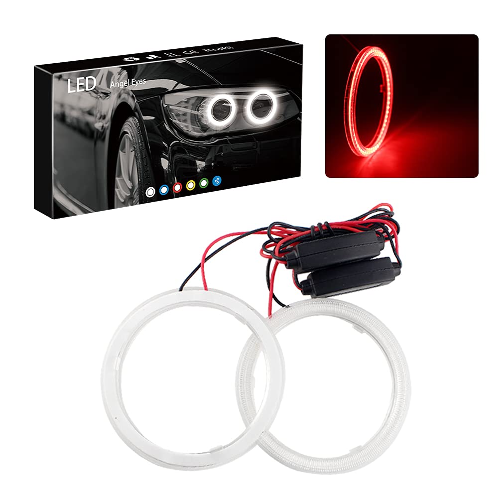 Grandview COB Squid Ring 80mm Red Headlight with Cover Ballast Angel Eye for Car Set of 2 (Upgraded Version)