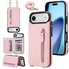 Кожаный чехол-кошелек через плечо для iPhone 17 Pro Max со слотами для карт и двойной молнией на кнопках