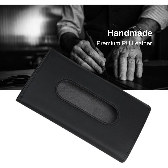 Tissue Holder In Car—PU Leather Car Napkin Holder, Car Kleenex Holder For Visor & Backseat, Easy To Use (Black)