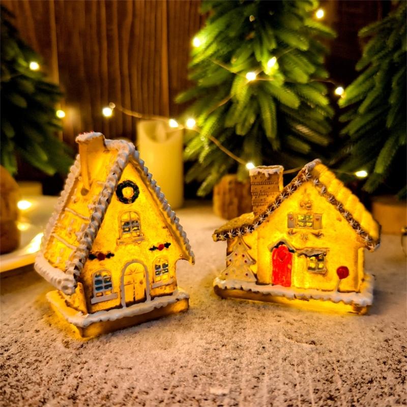 Durable Resin Christmas Village House LED Lighted Decoration Holiday Ornament For Tabletop Festival Tiny Scene