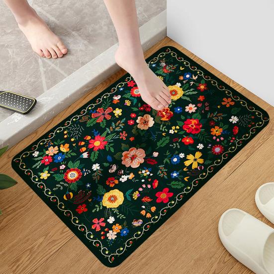 Коврик для ванной комнаты Коврик для пола Быстро впитывающий Цветочный принт Быстросохнущий Диатомовая грязь Противоскользящий