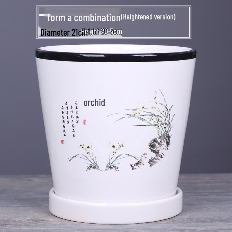 2025 Большой керамический цветочный горшок с поддоном для балкона и гостиной - Орхидея и Суккуленты в стиле альбома