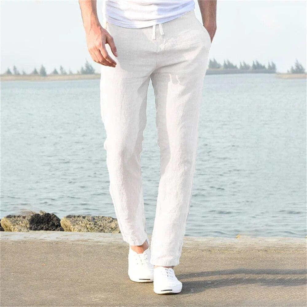 Men's Cotton Linen Pants Men's New Fall Breathable Solid Color Linen Pants Fitness Streetwear