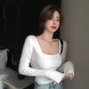 Women's White Slim Long-Sleeve Square Neck Top - Sexy & Modern, 2025 Autumn Collection