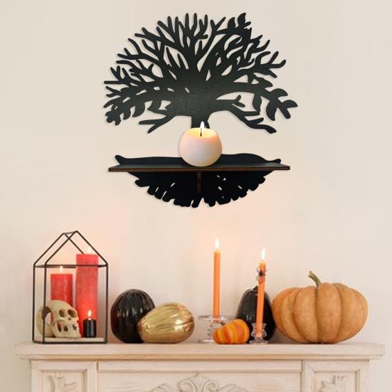 Деревянная настенная полка для Хэллоуина, черная кошка, дерево, бабочка, вырез, настенная полка для хранения, настенное художественное украшение для домашнего декора