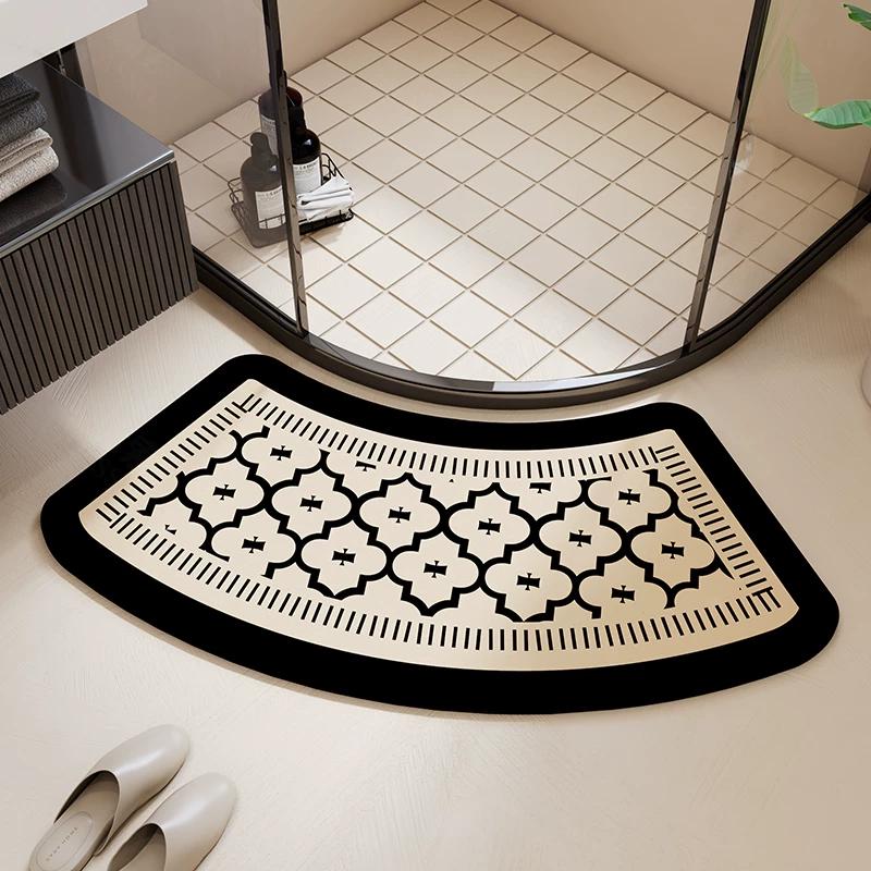 Curved Bathroom Floor Mat, Fan-Shaped Diatomaceous Earth Absorbent Foot Mat, Toilet Shower Room Entrance Arc-Shaped Non-Slip Mat