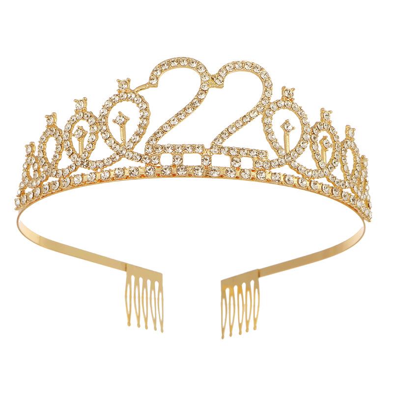 22nd Birthday Glitter Alloy Crown & Sash Set - Party Hair Accessories & Decor
