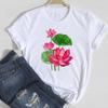 (Asian Size) Women Print Tee Top Flower Watercolor 90s Style Cute Clothing Fashion Tshirt Lady Female Casual Short Sleeve Graphic T-shirt