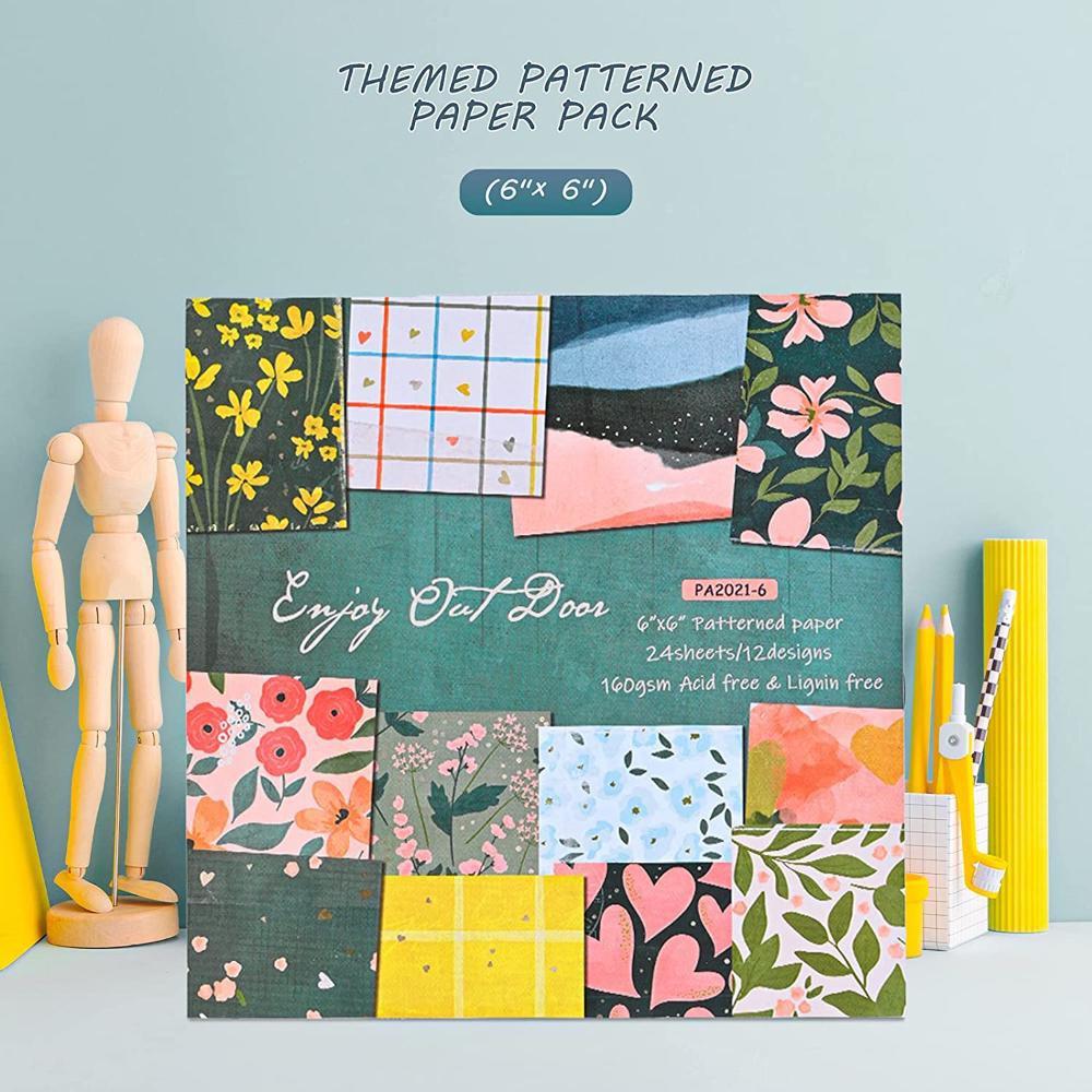 Single-Sided Scrapbook Paper, 6"×6" Scrapbooking Papers Cardstock Patterned Paper Pack, 160Gsm Multi-Colored Scrapbook