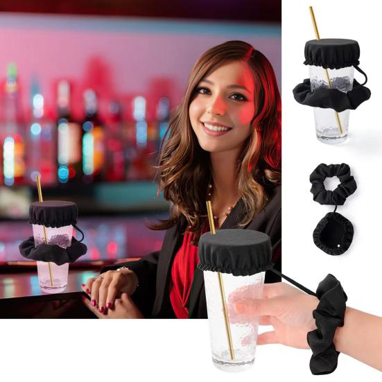 Drink Cover Scrunchie Drink Spiking Prevention Reusable Dustproof Elastic Hair Tie with Beverage Beer Water Cup Lid Women Girls College Students Gift